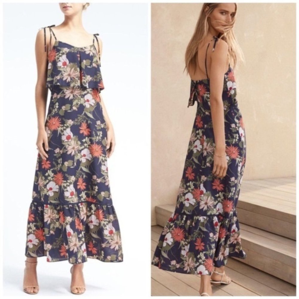 Banana Republic Blue Floral Maxi Dress Size 4